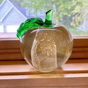 Glass Apple paperweight with Green Leaf Accent